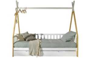 Borovicová postel Vipack Tipi 90 x 200 cm se zábranami a bílou zásuvkou