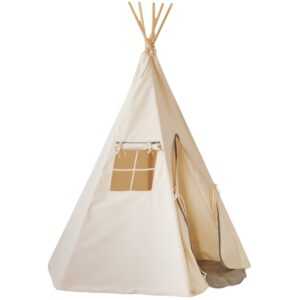 Moi Mili Béžový bavlněný teepee stan Grey Pompoms 170 x 130 cm