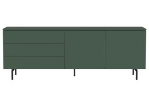 Zelená lakovaná komoda Tenzo Plain 210 x 45 cm s kovovou podnoží