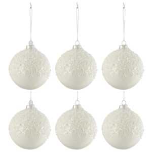 Set šesti bílých skleněných vánočních ozdob J-Line Snow Ball 9 cm